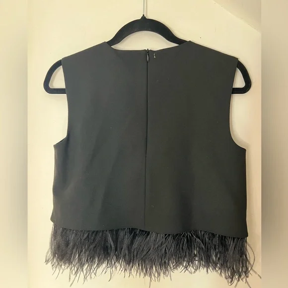 Marella Cantal Feather Trim Top in Black Size 2 NWT - Picture 3 of 6